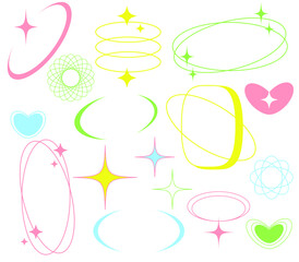 minimalist aesthetic line elements, trendy linear frames with stars, geometric forms. Retro futuristic elements for design.