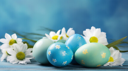 Fototapeta na wymiar Easter easter eggs with bunnies. selective focus. Generative AI,