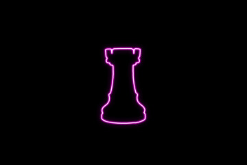 rook led neon shape chess piece creative illustration on black background, isolated, purple violet pink