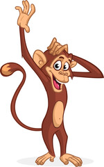 Cartoon funny monkey chimpanzee. Vector illustration of happy monkey character design isolated