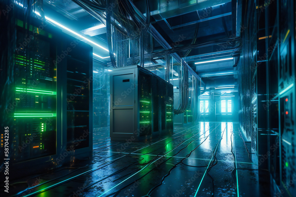Aufkleber a captivating glimpse into a high-tech server room, showcasing a complex network of cutting-edge tec