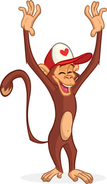 Cartoon funny monkey chimpanzee. Vector illustration of happy monkey character design isolated