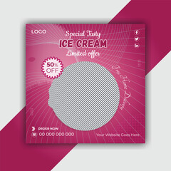 Ice cream advertisement design, post template, Squire social media food and dessert post template design.