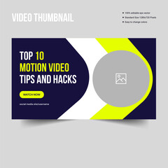 Motion graphics video tips thumbnail banner template design, editable vector 10 file format 
