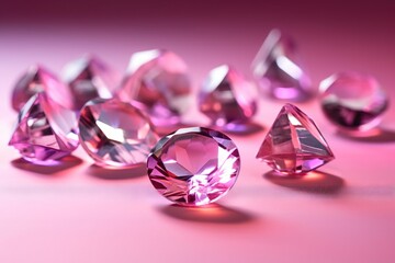  a group of pink diamonds sitting on top of a pink table top next to a pink background and a pink background with a pink background.  generative ai