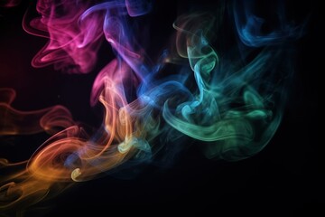  a group of colorful smokes on a black background with a red light in the middle of the image and a black background with a red light in the middle.  generative ai