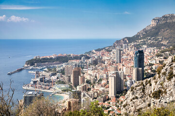 Naklejka premium Monte Carlo - panoramic view of the city. Monaco port and skyline.