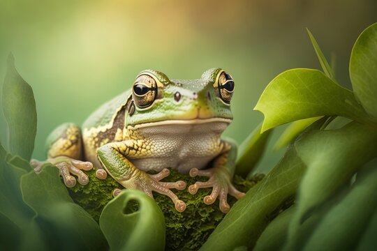 Macro photography of tree frog , generative ai