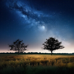 Plakat Landscape with milky way galaxy night sky, nature, landscapes