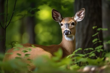 Fototapeta premium Summer doe of the white tailed deer (Odocoileus virginianus). Generative AI