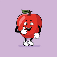 Cute Apple fruit character with thumbs up expression vector