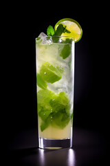 Refreshing alcoholic summer cocktail mojito with ice, fresh mint and lime, generative AI.