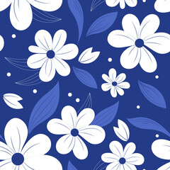 Blooming midsummer  seamless pattern. Blue floral background for fashion, wallpapers, print.  Trendy floral design
