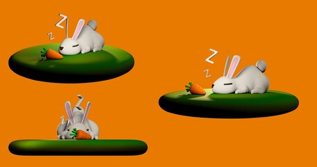 The sleepy bunny rabbit is sleeping with carrots.