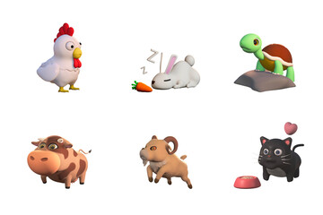3d cute animals set. 3drendering.
