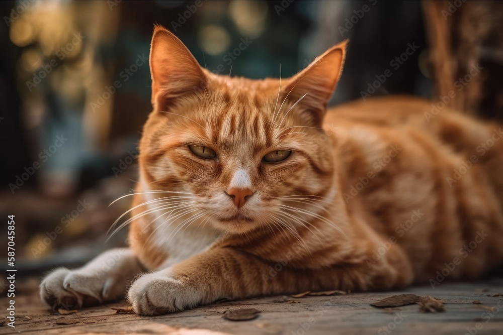 Canvas Prints Adorable orange cat lazing about outside. Generative AI