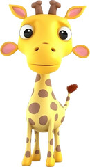 3D super cute giraffe cartoon wild animal, transparent background, PNG. Generative AI