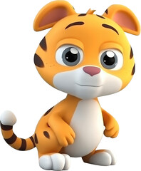 3D super cute tiger cartoon wild animal, transparent background, PNG. Generative AI