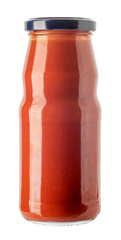Tomato sauce in glass bottle isolated