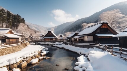 雪に覆われた日本の村の美しい景色