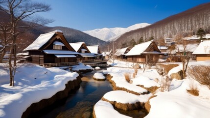 雪に覆われた日本の村の美しい景色