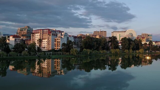 Aerial Cityscape View Modern Urban Architecture Skyscrapers At morning. Batumi , Georgia