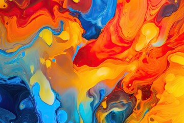 background image that consists of vibrant, contrasting colors, such as red, yellow, and blue, arranged in a fluid, swirling pattern Generative AI