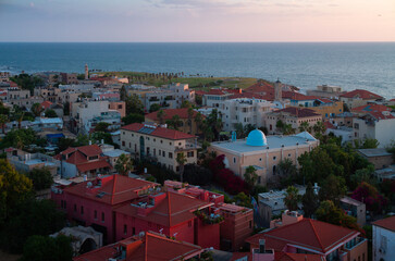 Jaffa city view: historical buildings and sea