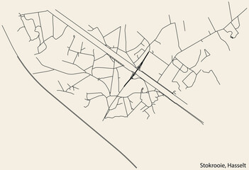 Detailed hand-drawn navigational urban street roads map of the STOKROOIE MUNICIPALITY of the Belgian city of HASSELT, Belgium with vivid road lines and name tag on solid background