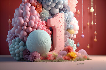 Obraz premium decoração de festa infantil comemoração primeiro aniversário 