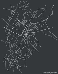 Detailed hand-drawn navigational urban street roads map of the STEVOORT MUNICIPALITY of the Belgian city of HASSELT, Belgium with vivid road lines and name tag on solid background