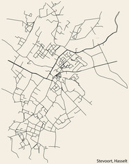Detailed hand-drawn navigational urban street roads map of the STEVOORT MUNICIPALITY of the Belgian city of HASSELT, Belgium with vivid road lines and name tag on solid background