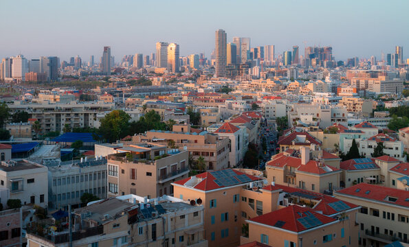 Tel Aviv and Jaffa city panorama, aerial view