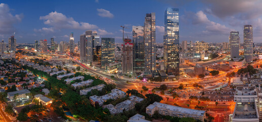 Tel Aviv at night big aerial skyline panorama