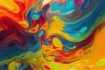background image that consists of vibrant, contrasting colors, such as red, yellow, and blue, arranged in a fluid, swirling pattern Generative AI