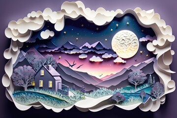 Fototapeta premium the landscape of paper art kirigami. Generative AI.