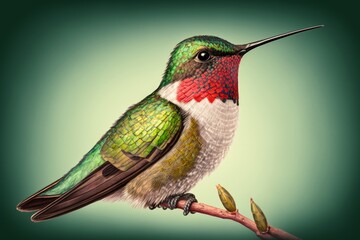 Fototapeta na wymiar Ruby throated Hummingbird, isolated on background, created by Generative Ai