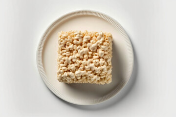 Rice Crispy Treats On Plate, White Background. Generative AI