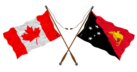 National flag  of Papua New Guinea and Canada. Background for designers