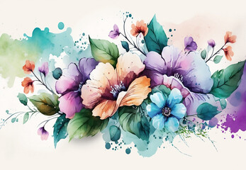 A watercolor painting of flowers. Background with watercolor flowers for design. Generative AI