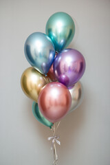 multicolored chrome balloons isolated on white background
