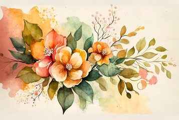 A watercolor painting of flowers. Background with watercolor flowers for design. Generative AI