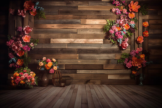 parede de madeira floral rústica