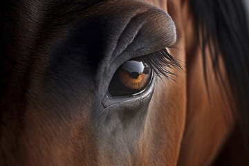 Closeup photo of Eye of Arabian bay horse, generative ai