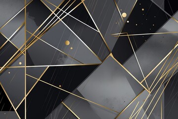  a black and gold abstract wallpaper with lines and dots in the middle of the wall and a black background with gold dots in the middle of the wall.  generative ai