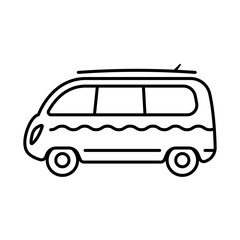 Minibus icon. Minivan, camper. Black contour linear silhouette. Side view. Editable strokes. Vector simple flat graphic illustration. Isolated object on a white background. Isolate.