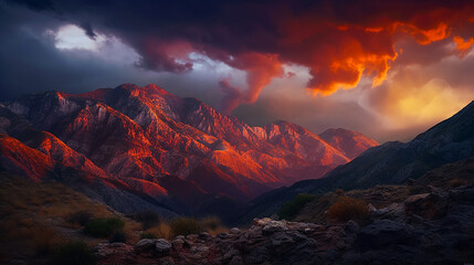 Obraz premium Fires of the Mountain - A Bold and Beautiful Landscape. Generative AI.