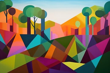An abstract landscape featuring geometric shapes. Generative AI