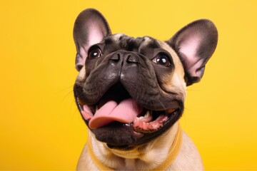 The tongue of a French bulldog is seen on a yellow background. Generative AI