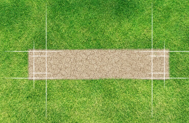 A direct top view of the layout of a cricket pitch. A direct top view of the layout of a cricket...
